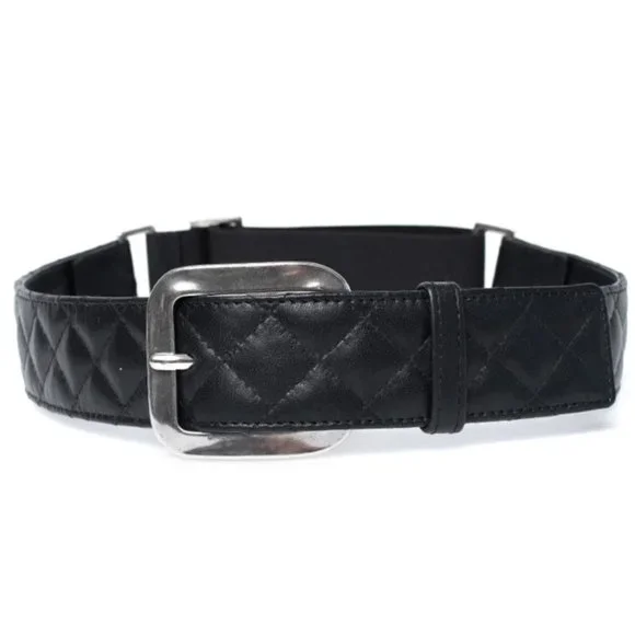 SUZI ROHER Black quilted leather belt w chain back L SUZI ROHER Black quilted leather belt w chain back L | eBay main image 2